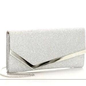 Jimmy Choo Emmie Silver Glitter Clutch Bag